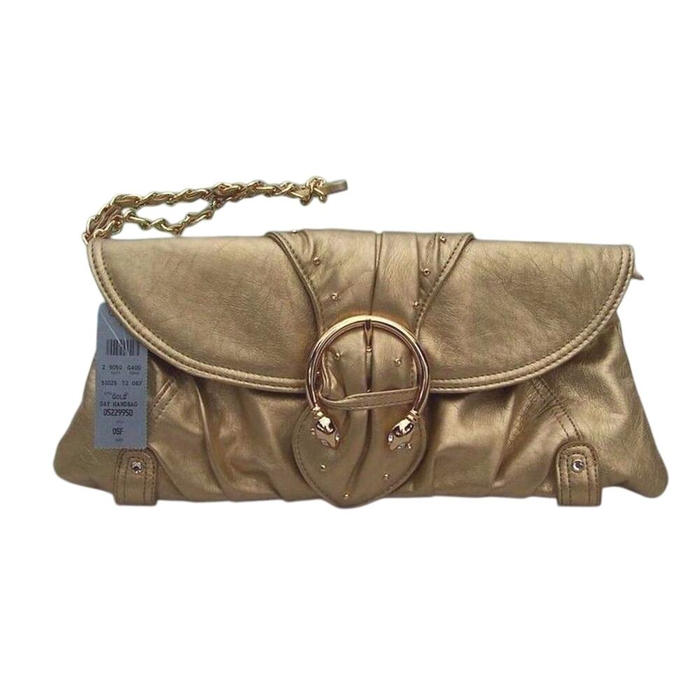 Cache Gold Metallic Leather Rhinestone Purse New Matches Tops Pants $128 NWT